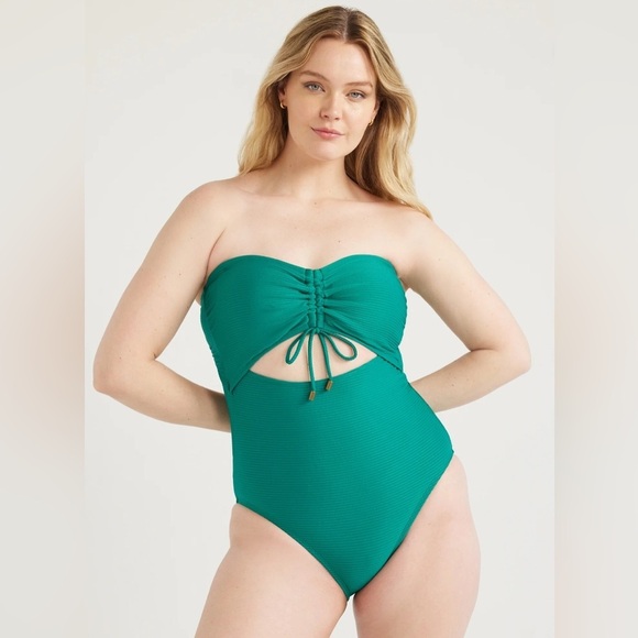 *NWT* Time and Tru Cutout Ribbed One Piece Swimsuit in Green Ocean, Sz S (4-6) - Picture 2 of 12